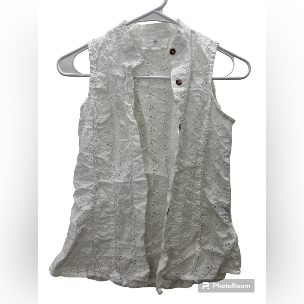 Stella Moda Italian White Eyelet Button Up Summer Tank  Size Medium